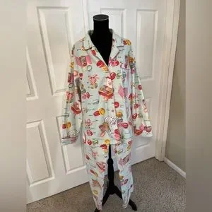 Nick Nora Macaroons Macrons Print 100% Cotton Flannel Pajama Set XL and  Medium